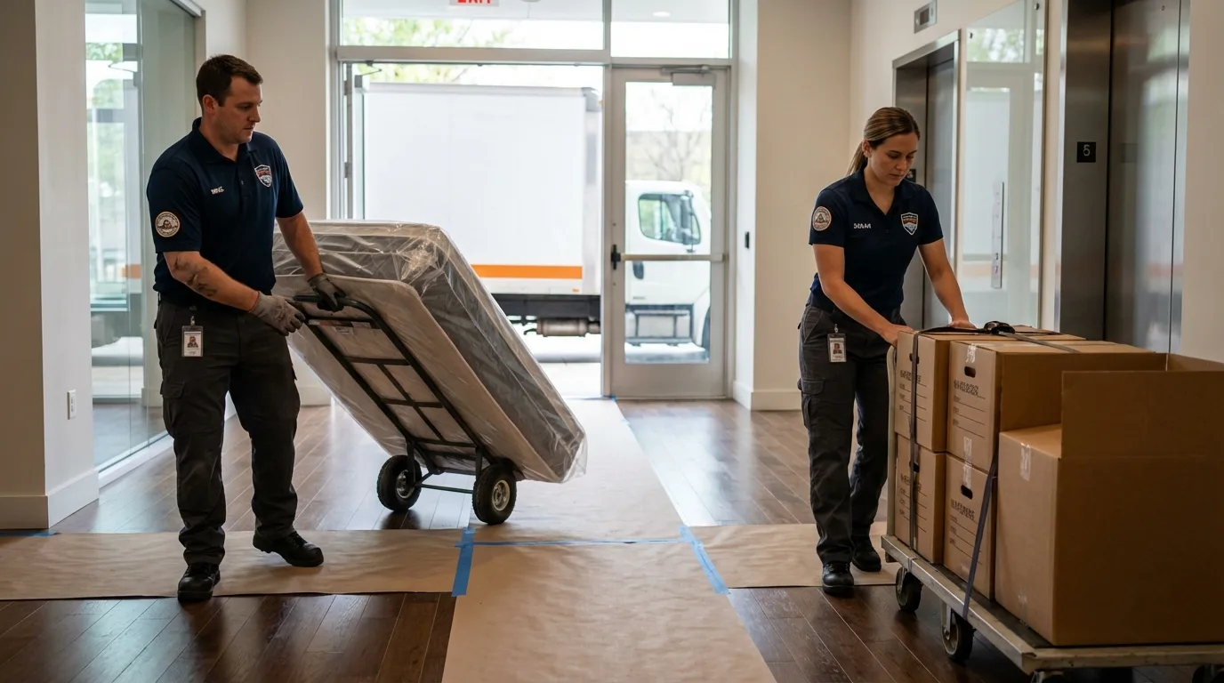 Professional apartment movers loading elevator in Port Wentworth, GA